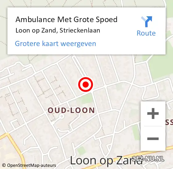 Locatie op kaart van de 112 melding: Ambulance Met Grote Spoed Naar Loon op Zand, Strieckenlaan op 3 juni 2018 09:30