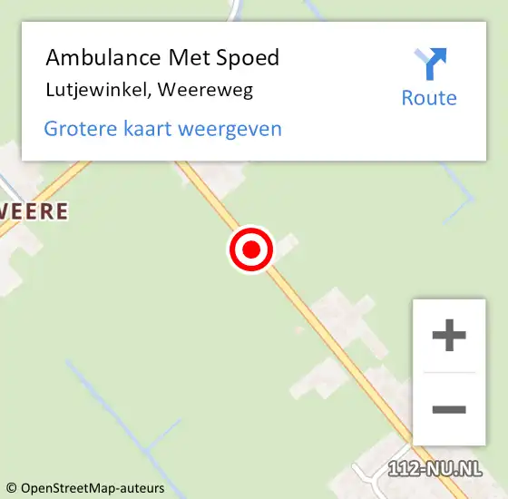 Locatie op kaart van de 112 melding: Ambulance Met Spoed Naar Lutjewinkel, Weereweg op 3 juni 2018 09:44