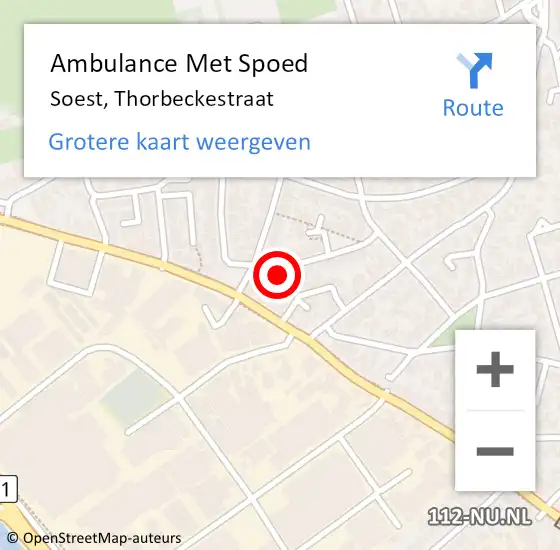 Locatie op kaart van de 112 melding: Ambulance Met Spoed Naar Soest, Thorbeckestraat op 3 juni 2018 11:38