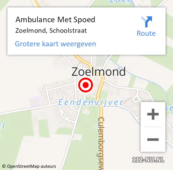 Locatie op kaart van de 112 melding: Ambulance Met Spoed Naar Zoelmond, Schoolstraat op 3 juni 2018 12:24