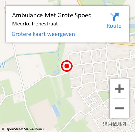 Locatie op kaart van de 112 melding: Ambulance Met Grote Spoed Naar Meerlo, Irenestraat op 3 juni 2018 13:34