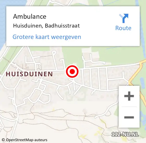 Locatie op kaart van de 112 melding: Ambulance Huisduinen, Badhuisstraat op 3 juni 2018 13:40