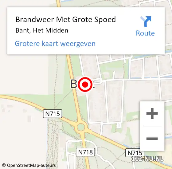 Locatie op kaart van de 112 melding: Brandweer Met Grote Spoed Naar Bant, Het Midden op 3 juni 2018 13:50