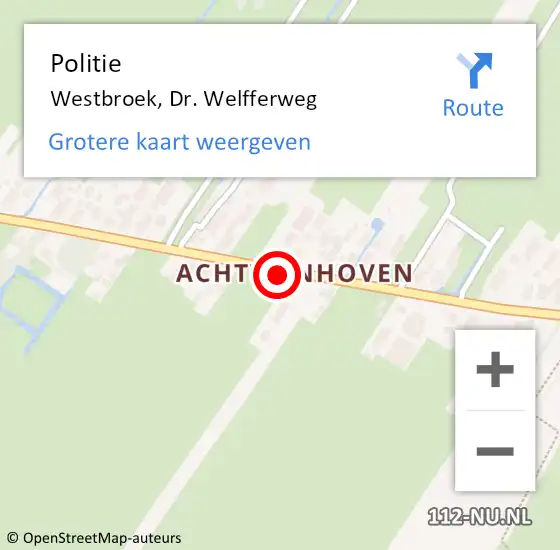 Locatie op kaart van de 112 melding: Politie Westbroek, Dr. Welfferweg op 3 juni 2018 13:56