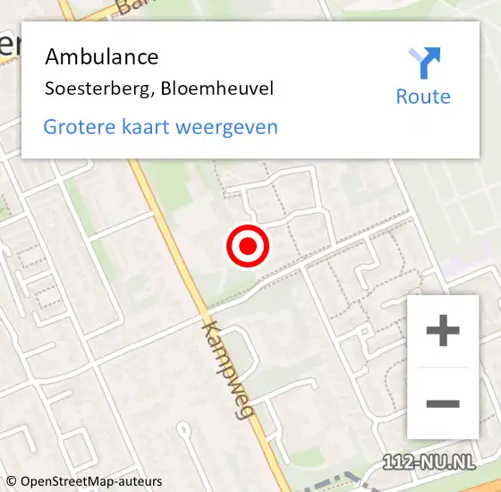 Locatie op kaart van de 112 melding: Ambulance Soesterberg, Bloemheuvel op 3 juni 2018 15:09