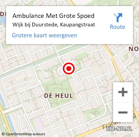 Locatie op kaart van de 112 melding: Ambulance Met Grote Spoed Naar Wijk bij Duurstede, Kaupangstraat op 3 juni 2018 15:29