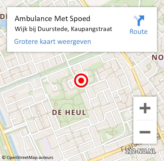 Locatie op kaart van de 112 melding: Ambulance Met Spoed Naar Wijk bij Duurstede, Kaupangstraat op 3 juni 2018 16:01