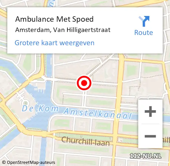 Locatie op kaart van de 112 melding: Ambulance Met Spoed Naar Amsterdam, Van Hilligaertstraat op 3 juni 2018 16:35