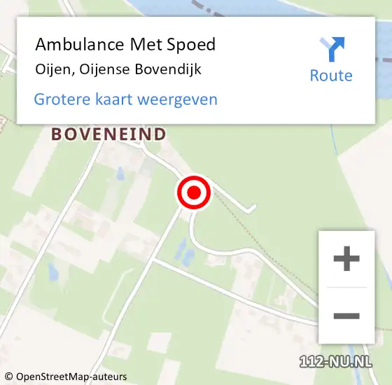 Locatie op kaart van de 112 melding: Ambulance Met Spoed Naar Oijen, Oijense Bovendijk op 3 juni 2018 18:12