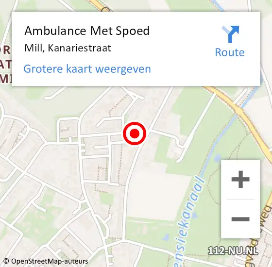 Locatie op kaart van de 112 melding: Ambulance Met Spoed Naar Mill, Kanariestraat op 3 juni 2018 19:06