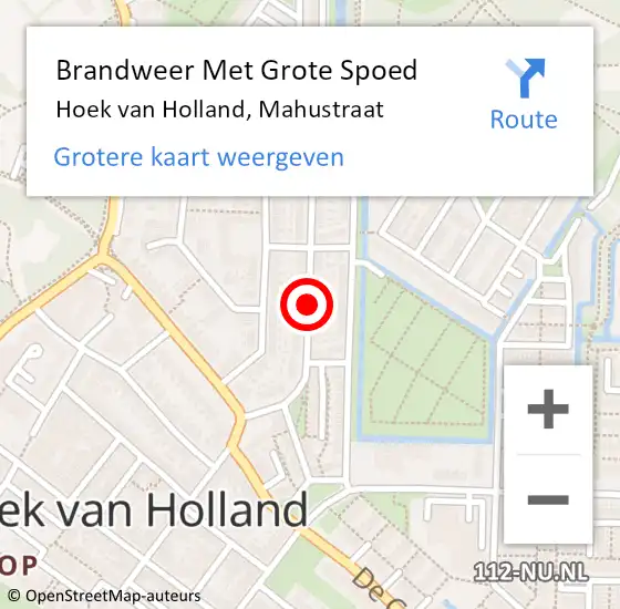 Locatie op kaart van de 112 melding: Brandweer Met Grote Spoed Naar Hoek van Holland, Mahustraat op 3 juni 2018 22:03