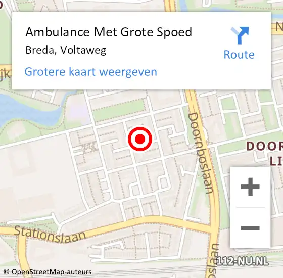 Locatie op kaart van de 112 melding: Ambulance Met Grote Spoed Naar Breda, Voltaweg op 3 juni 2018 22:46