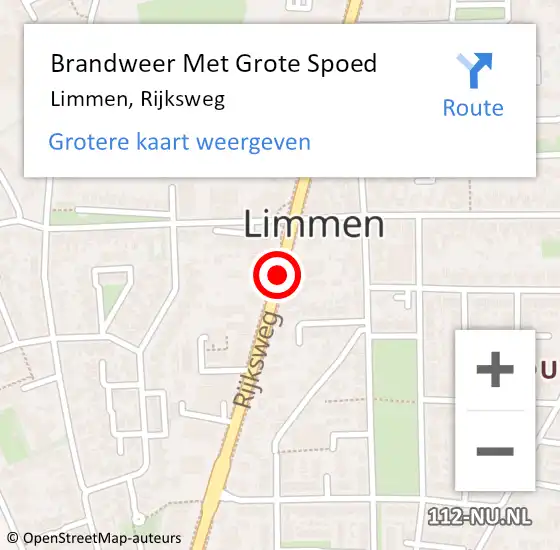 Locatie op kaart van de 112 melding: Brandweer Met Grote Spoed Naar Limmen, Rijksweg op 3 juni 2018 23:46