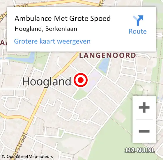 Locatie op kaart van de 112 melding: Ambulance Met Grote Spoed Naar Hoogland, Berkenlaan op 4 juni 2018 00:23