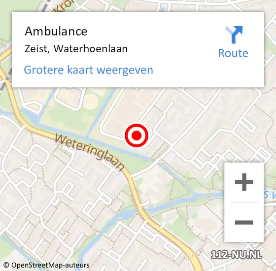 Locatie op kaart van de 112 melding: Ambulance Zeist, Waterhoenlaan op 4 juni 2018 02:42