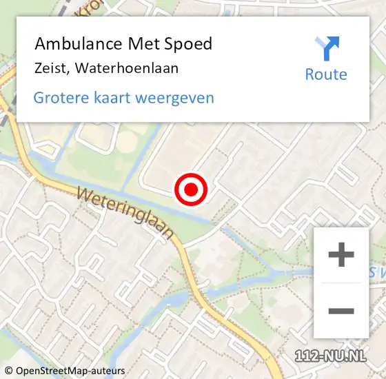 Locatie op kaart van de 112 melding: Ambulance Met Spoed Naar Zeist, Waterhoenlaan op 4 juni 2018 03:16