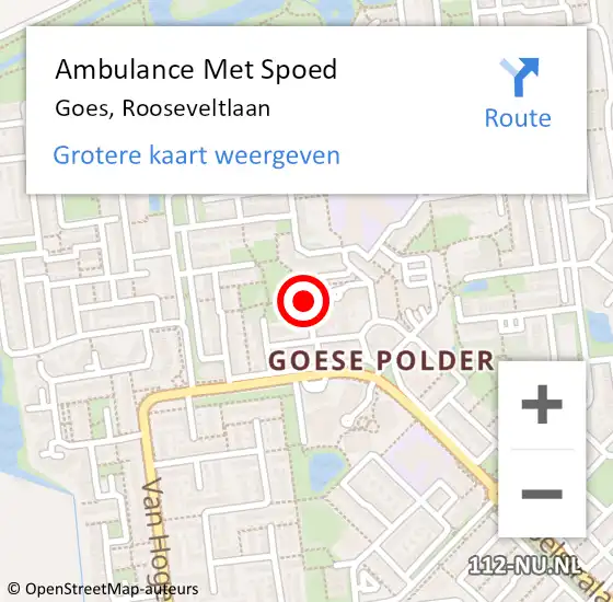 Locatie op kaart van de 112 melding: Ambulance Met Spoed Naar Goes, Rooseveltlaan op 4 juni 2018 03:27