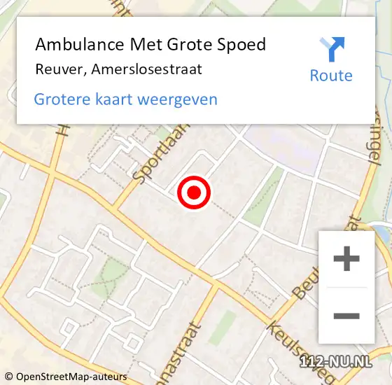 Locatie op kaart van de 112 melding: Ambulance Met Grote Spoed Naar Reuver, Amerslosestraat op 4 juni 2018 06:04