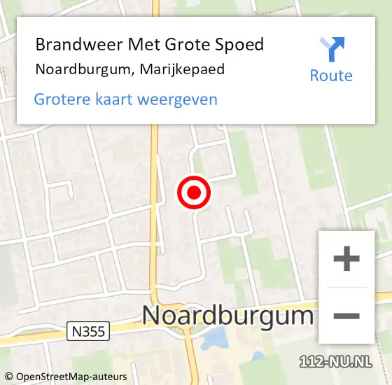 Locatie op kaart van de 112 melding: Brandweer Met Grote Spoed Naar Noardburgum, Marijkepaed op 4 juni 2018 08:07