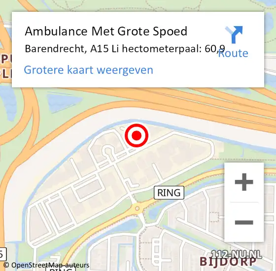 Locatie op kaart van de 112 melding: Ambulance Met Grote Spoed Naar Barendrecht, A15 Li hectometerpaal: 57,0 op 4 juni 2018 10:01