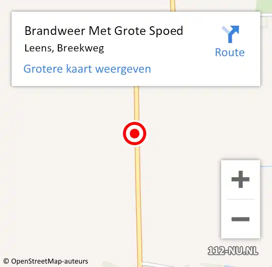 Locatie op kaart van de 112 melding: Brandweer Met Grote Spoed Naar Leens, Breekweg op 4 juni 2018 11:22