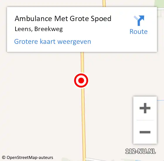 Locatie op kaart van de 112 melding: Ambulance Met Grote Spoed Naar Leens, Breekweg op 4 juni 2018 11:27