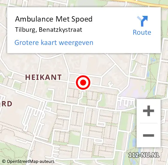 Locatie op kaart van de 112 melding: Ambulance Met Spoed Naar Tilburg, Benatzkystraat op 4 juni 2018 11:34