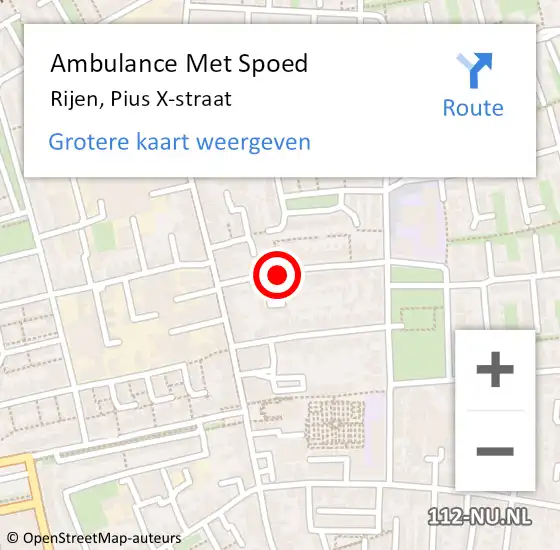 Locatie op kaart van de 112 melding: Ambulance Met Spoed Naar Rijen, Pius X-straat op 4 juni 2018 11:48