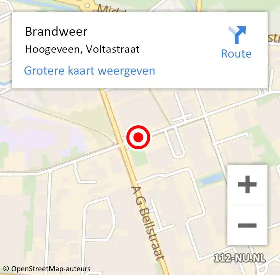 Locatie op kaart van de 112 melding: Brandweer Hoogeveen, Voltastraat op 4 juni 2018 11:53