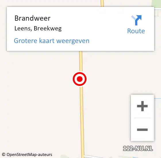 Locatie op kaart van de 112 melding: Brandweer Leens, Breekweg op 4 juni 2018 12:07