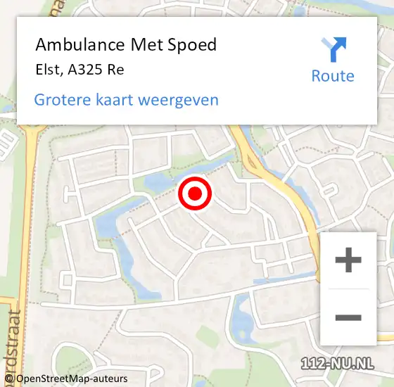 Locatie op kaart van de 112 melding: Ambulance Met Spoed Naar Elst, A325 Re op 4 juni 2018 12:22