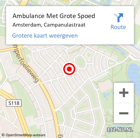 Locatie op kaart van de 112 melding: Ambulance Met Grote Spoed Naar Amsterdam, Campanulastraat op 4 juni 2018 12:26