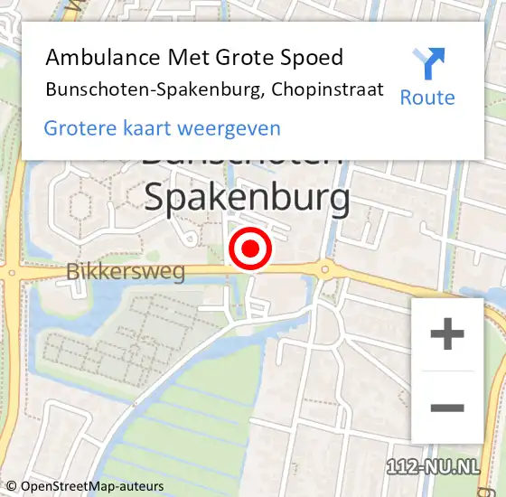 Locatie op kaart van de 112 melding: Ambulance Met Grote Spoed Naar Bunschoten-Spakenburg, Chopinstraat op 4 juni 2018 13:20