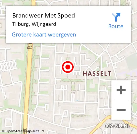 Locatie op kaart van de 112 melding: Brandweer Met Spoed Naar Tilburg, Wijngaard op 4 juni 2018 14:33