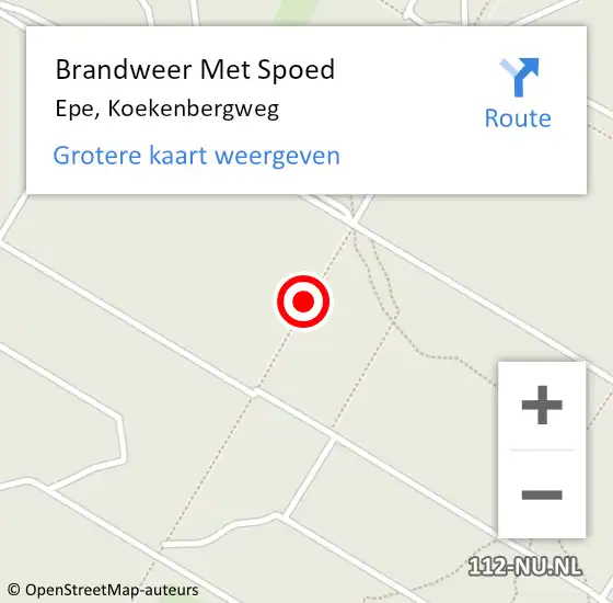Locatie op kaart van de 112 melding: Brandweer Met Spoed Naar Epe, Koekenbergweg op 4 juni 2018 14:52