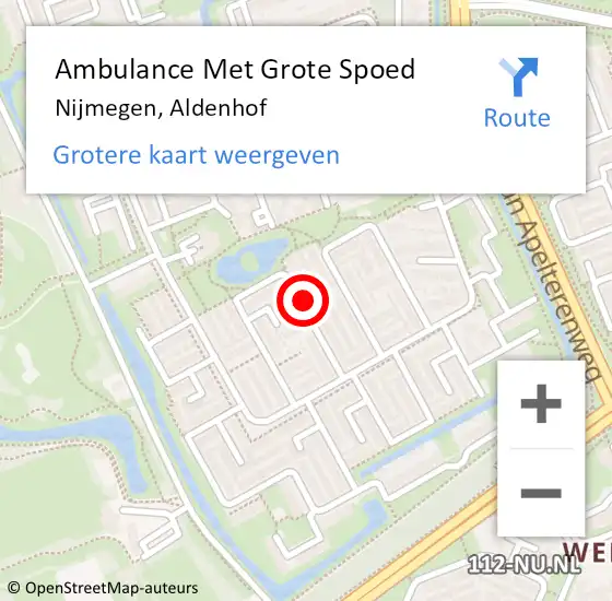 Locatie op kaart van de 112 melding: Ambulance Met Grote Spoed Naar Nijmegen, Aldenhof op 4 juni 2018 15:03