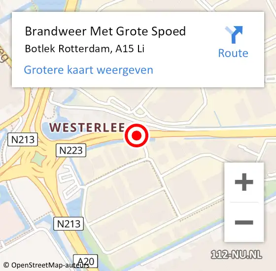 Locatie op kaart van de 112 melding: Brandweer Met Grote Spoed Naar Botlek Rotterdam, A15 Li op 4 juni 2018 16:35