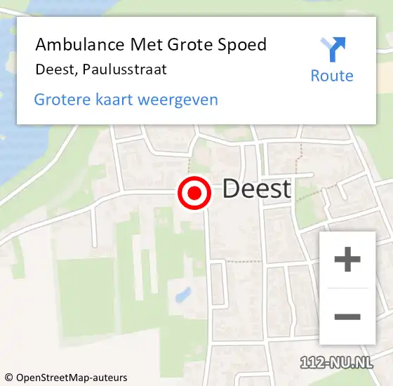 Locatie op kaart van de 112 melding: Ambulance Met Grote Spoed Naar Deest, Paulusstraat op 4 juni 2018 18:39
