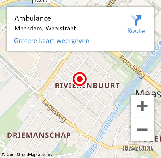 Locatie op kaart van de 112 melding: Ambulance Maasdam, Waalstraat op 4 juni 2018 19:07