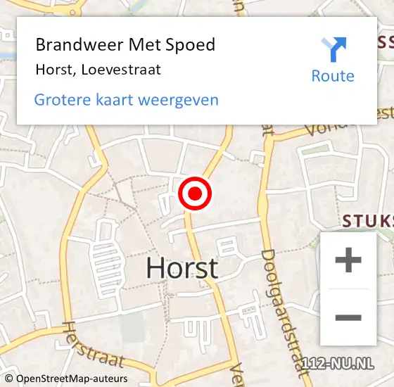 Locatie op kaart van de 112 melding: Brandweer Met Spoed Naar Horst, Loevestraat op 4 juni 2018 21:07
