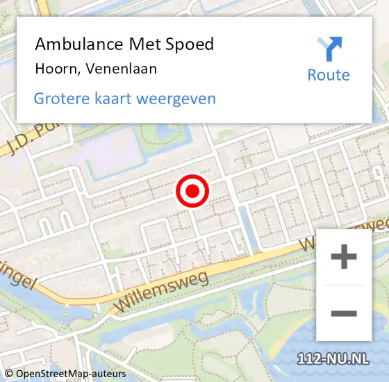 Locatie op kaart van de 112 melding: Ambulance Met Spoed Naar Hoorn, Venenlaan op 4 juni 2018 23:36