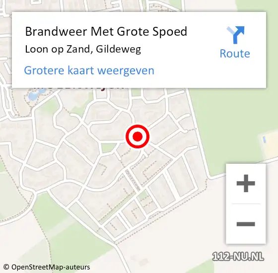 Locatie op kaart van de 112 melding: Brandweer Met Grote Spoed Naar Loon op Zand, Gildeweg op 5 juni 2018 01:32