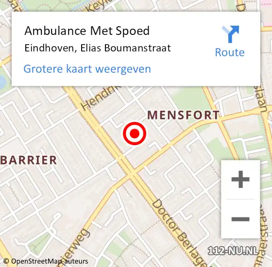 Locatie op kaart van de 112 melding: Ambulance Met Spoed Naar Eindhoven, Elias Boumanstraat op 5 juni 2018 02:45