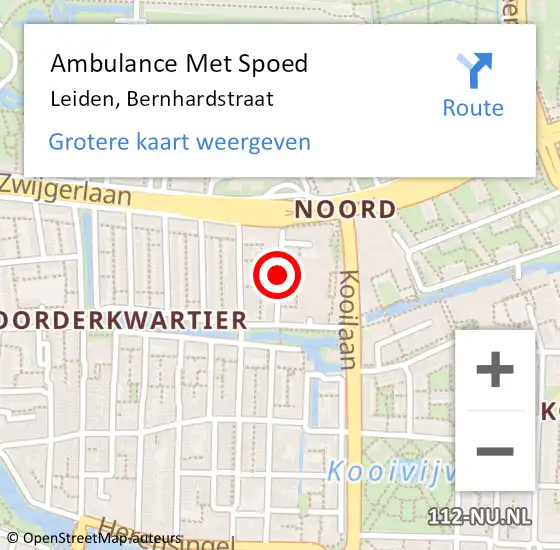 Locatie op kaart van de 112 melding: Ambulance Met Spoed Naar Leiden, Bernhardstraat op 5 juni 2018 06:05