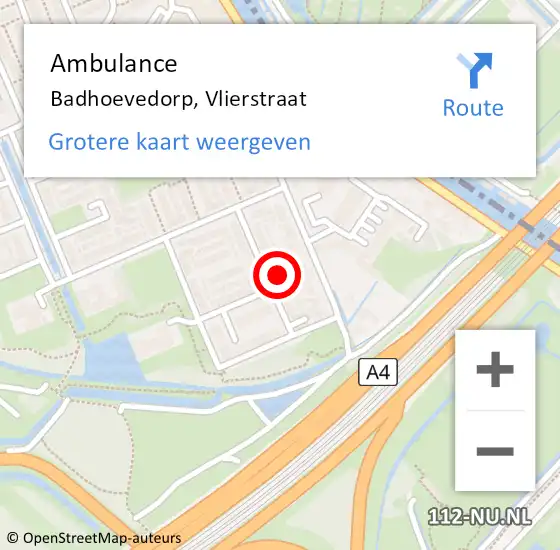 Locatie op kaart van de 112 melding: Ambulance Badhoevedorp, Vlierstraat op 5 juni 2018 08:05