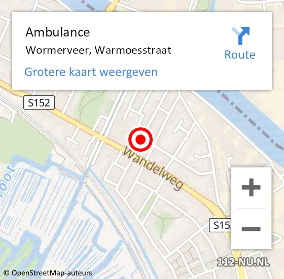 Locatie op kaart van de 112 melding: Ambulance Wormerveer, Warmoesstraat op 5 juni 2018 08:28