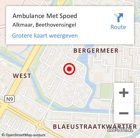 Locatie op kaart van de 112 melding: Ambulance Met Spoed Naar Alkmaar, Beethovensingel op 5 juni 2018 08:29