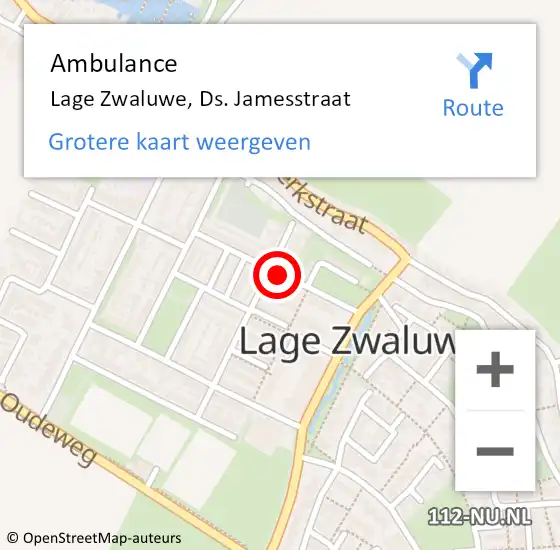 Locatie op kaart van de 112 melding: Ambulance Lage Zwaluwe, Ds. Jamesstraat op 5 juni 2018 08:34