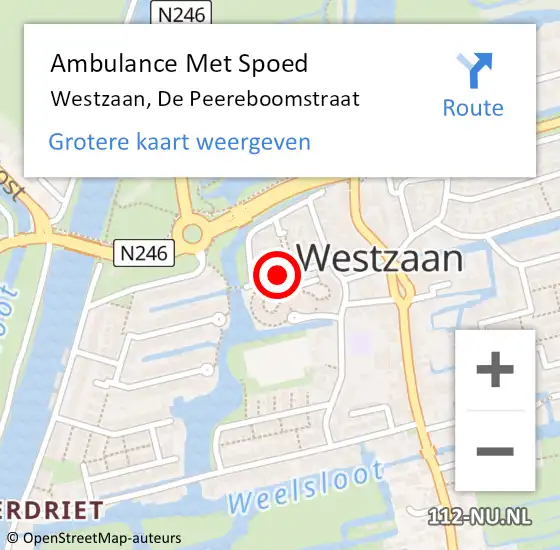 Locatie op kaart van de 112 melding: Ambulance Met Spoed Naar Westzaan, De Peereboomstraat op 5 juni 2018 08:37