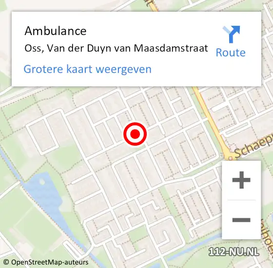 Locatie op kaart van de 112 melding: Ambulance Oss, Van der Duyn van Maasdamstraat op 5 juni 2018 09:00